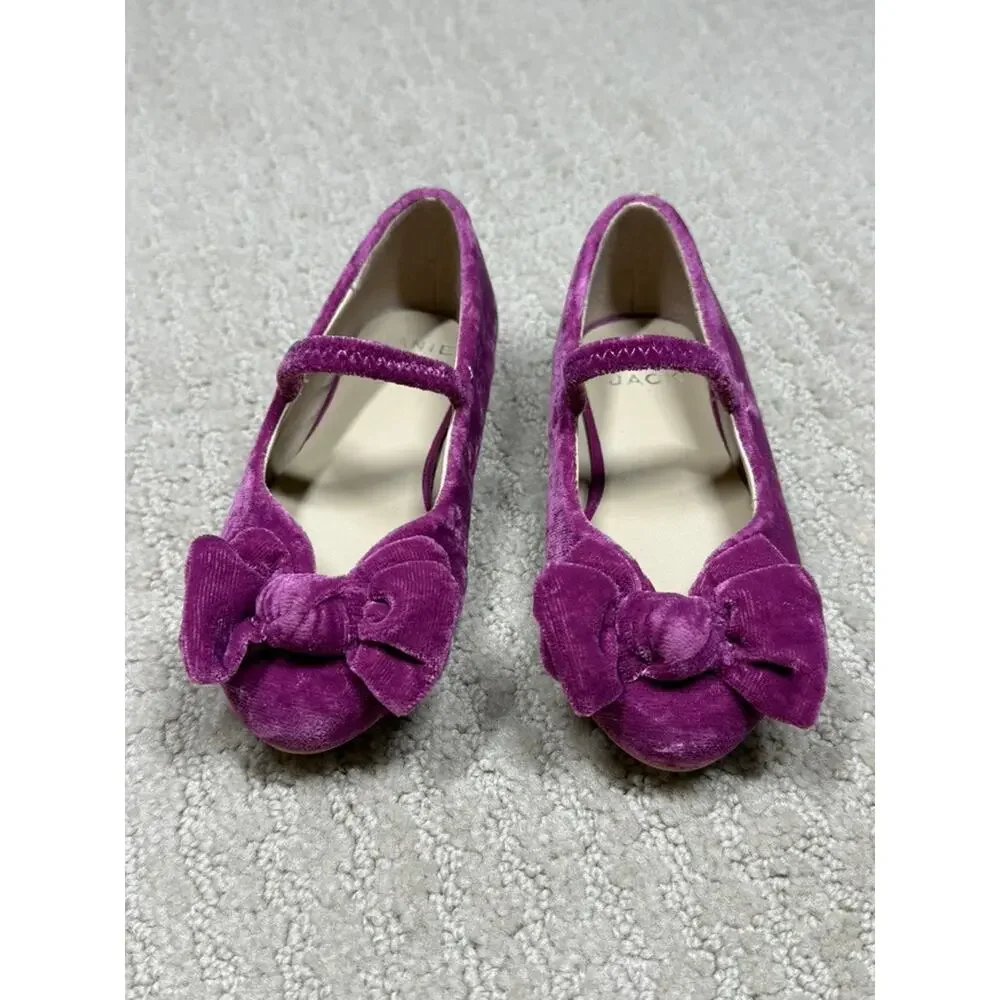 Janie and Jack Velvet Bow Ballet Flats Fuchsia Magenta Size 7